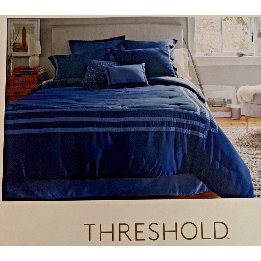Threshold Applique Border 8 Piece Comforter Set in Navy Blue - Herringbone- King